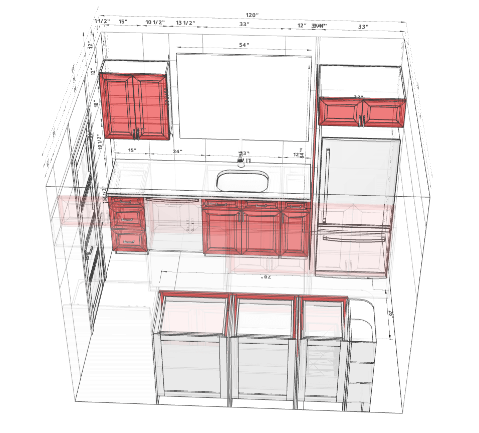 3D kitchen design with measurements