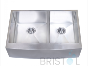 B924 APRON FRONT FARMHOUSE KITCHEN OFFSET BOWL SINK S. STEEL