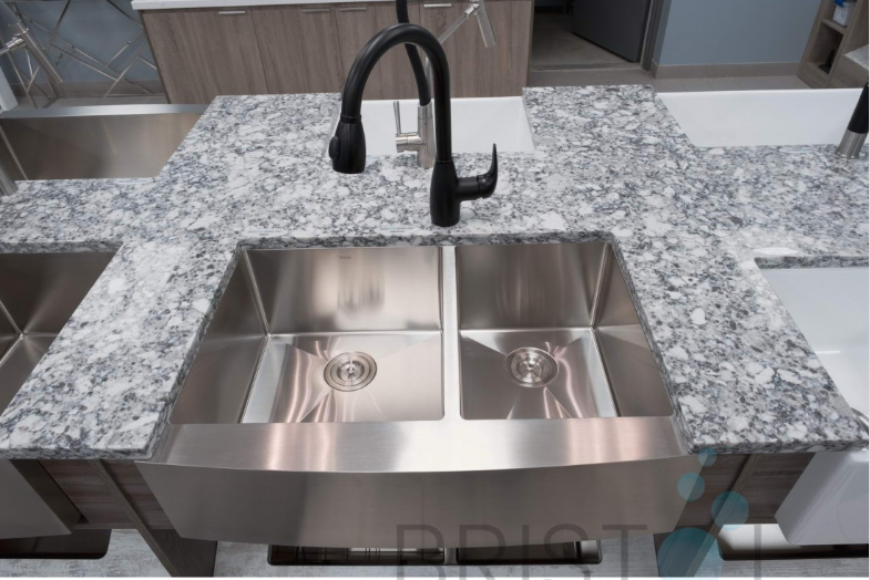 B924 APRON FRONT FARMHOUSE KITCHEN OFFSET BOWL SINK S. STEEL - Image 3