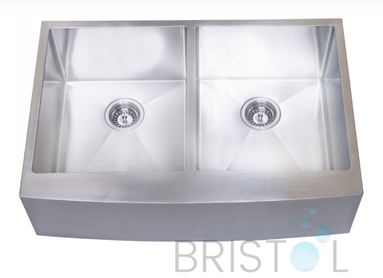 B925 APRON FRONT FARMHOUSE KITCHEN DOUBLE BOWL SINK S. STEEL