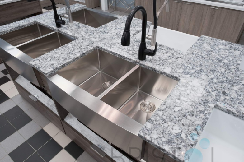 B924 APRON FRONT FARMHOUSE KITCHEN OFFSET BOWL SINK S. STEEL - Image 4