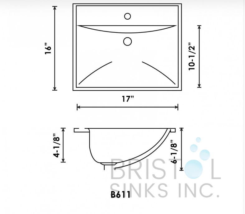 B611 VITREOUS CHINA RECTANGULAR TOP-MOUNT BATHROOM SINK - Image 3