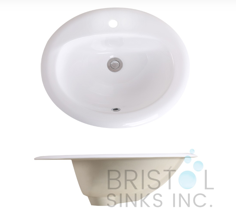 B614 VITREOUS CHINA OVAL TOP-MOUNT BATHROOM SINK-1 FAUCET HOLES - Image 4