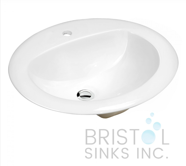 B614 VITREOUS CHINA OVAL TOP-MOUNT BATHROOM SINK-1 FAUCET HOLES