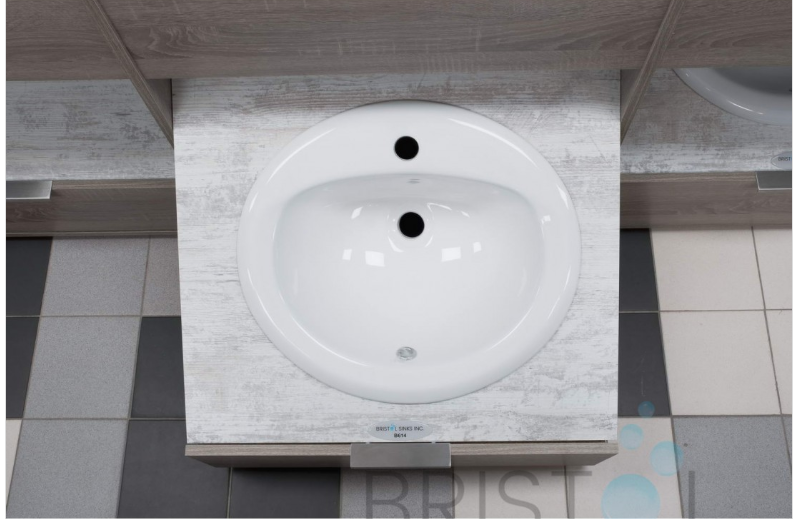 B614 VITREOUS CHINA OVAL TOP-MOUNT BATHROOM SINK-1 FAUCET HOLES - Image 2