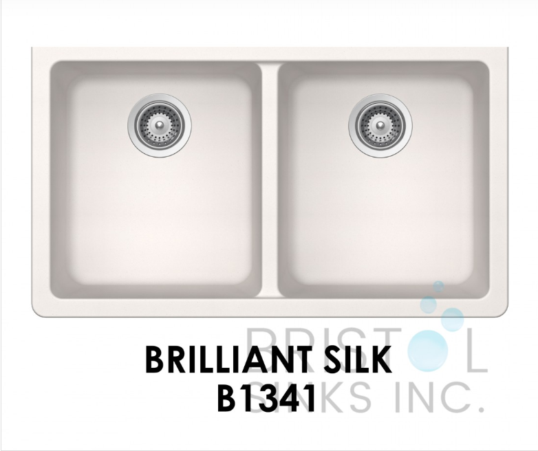 B1341-THE ADOUR GRANITE DOUBLE UNDERMOUNT EQUAL BOWL KITCHEN SINK-BRILLIANT SILK WHITE