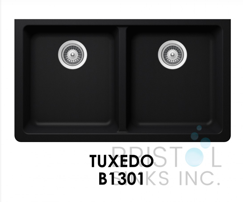 B1301-THE ADOUR GRANITE DOUBLE UNDERMOUNT EQUAL BOWL KITCHEN SINK-TUXEDO BLACK