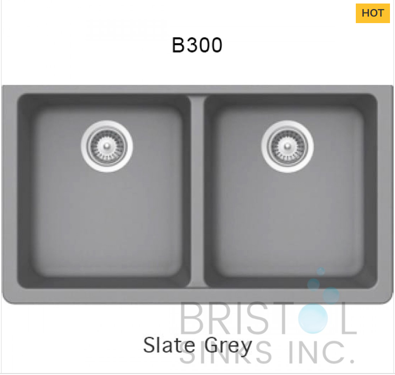B300 VIRUO GRANITE DOUBLE UNDERMOUNT EQUAL BOWL KITCHEN SINK-SLATE GREY