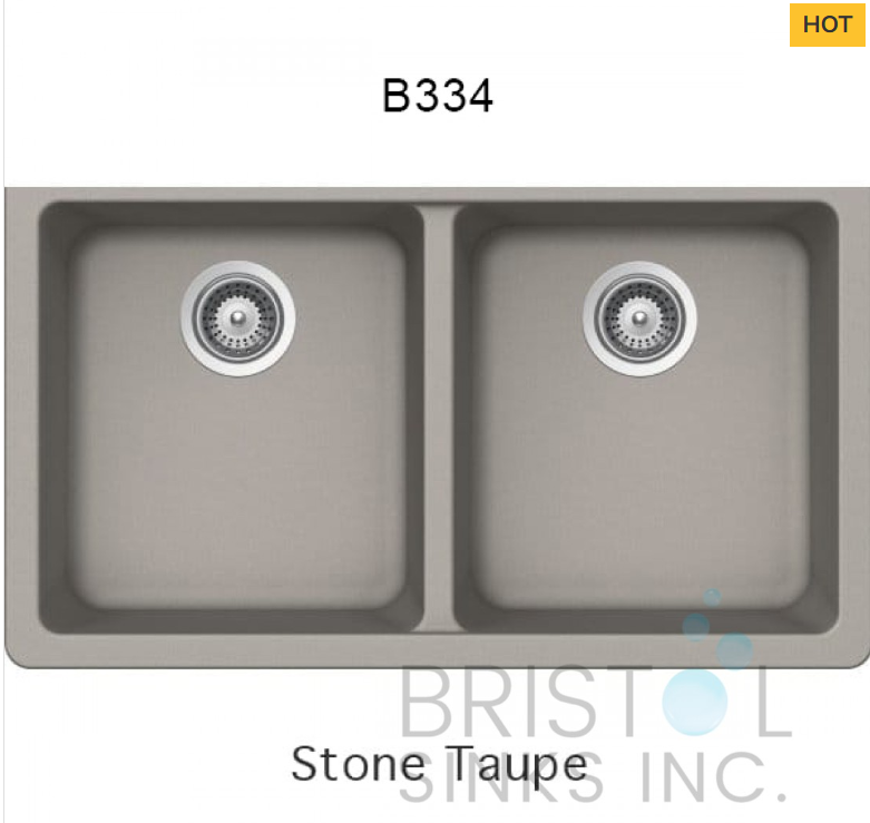 B334 VIRUO GRANITE DOUBLE UNDERMOUNT EQUAL BOWL KITCHEN SINK-STONE TAUPE