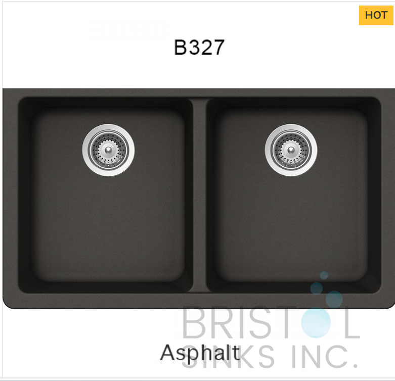 B327 VIRUO GRANITE DOUBLE UNDERMOUNT EQUAL BOWL KITCHEN SINK-ASPHALT