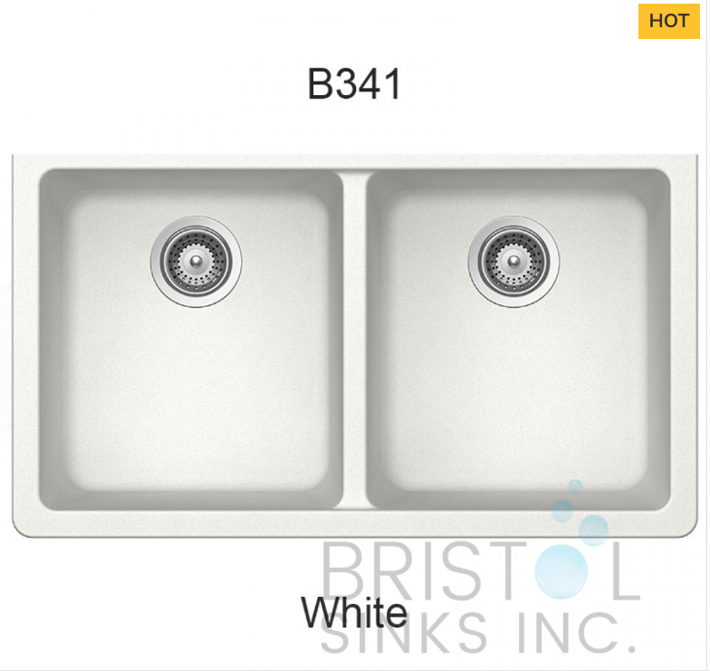 B341 VIRUO GRANITE DOUBLE UNDERMOUNT EQUAL BOWL KITCHEN SINK-ULTRA WHITE