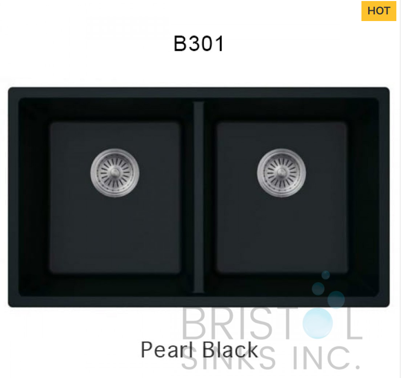 B301 VIRUO GRANITE DOUBLE UNDERMOUNT EQUAL BOWL KITCHEN SINK-PEARL BLACK
