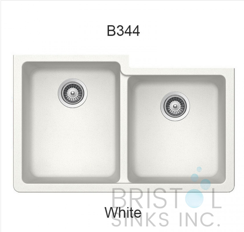B344 VIRTUO GRANITE DOUBLE UNDERMOUNT OFFSET BOWL KITCHEN SINK-ULTRA WHITE