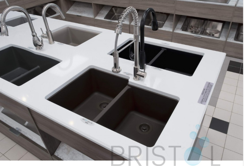 B337 VIRTUO GRANITE DOUBLE UNDERMOUNT OFFSET BOWL KITCHEN SINK-STONE TAUPE - Image 3