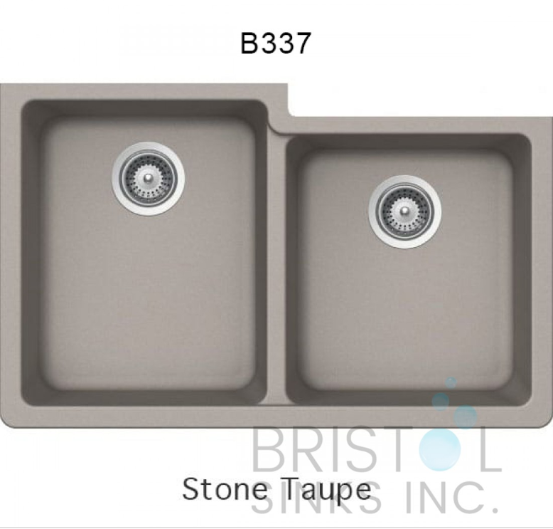 B337 VIRTUO GRANITE DOUBLE UNDERMOUNT OFFSET BOWL KITCHEN SINK-STONE TAUPE