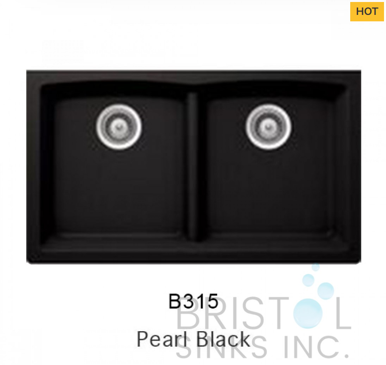 B315 VIRTUO GRANITE DOUBLE UNDERMOUNT LOW DIVIDE BOWL KITCHEN SINK-PEARL BLACK