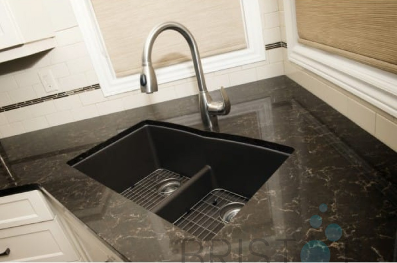 B331 VIRTUO GRANITE DOUBLE UNDERMOUNT LOW DIVIDE BOWL KITCHEN SINK-ASPHALT - Image 3