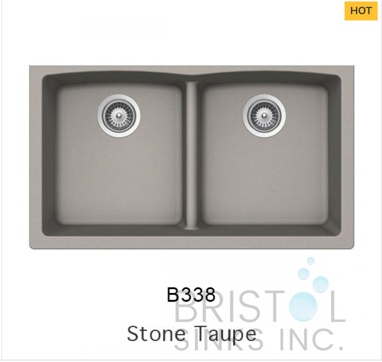B338 VIRTUO GRANITE DOUBLE UNDERMOUNT LOW DIVIDE BOWL KITCHEN SINK-STONE TAUPE