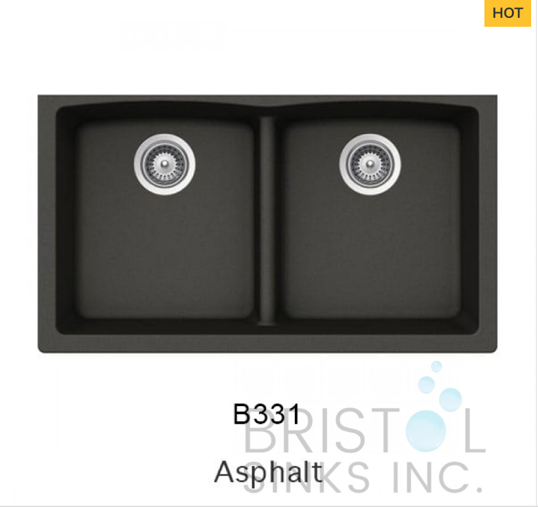 B331 VIRTUO GRANITE DOUBLE UNDERMOUNT LOW DIVIDE BOWL KITCHEN SINK-ASPHALT