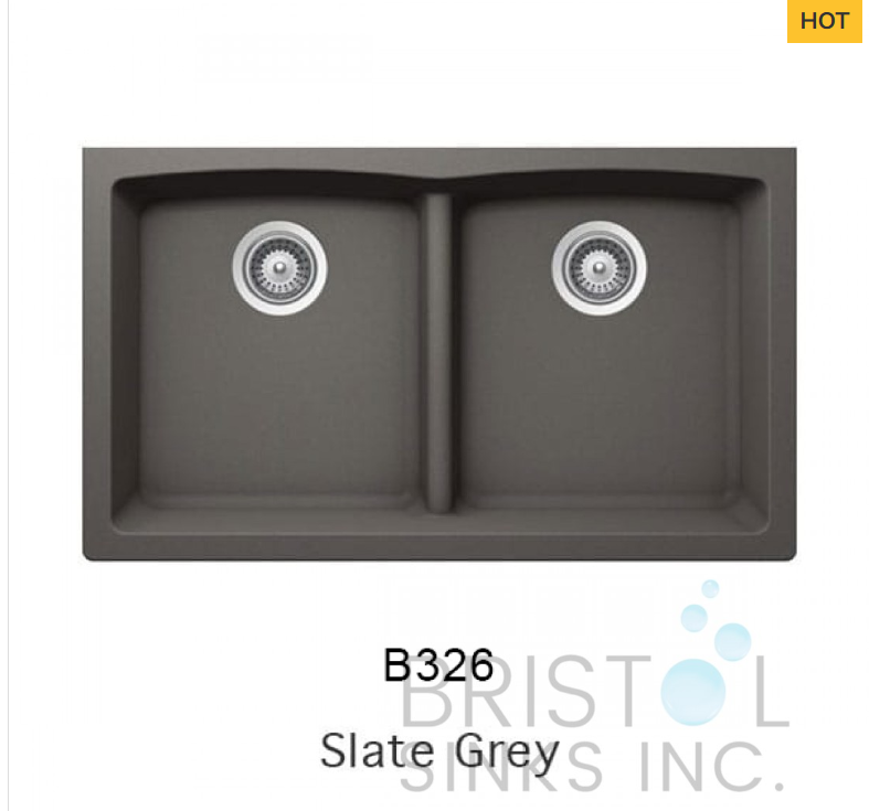 B326 VIRTUO GRANITE DOUBLE UNDERMOUNT LOW DIVIDE BOWL KITCHEN SINK-SLATE GREY