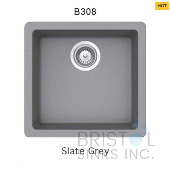 B308 VIRTUO GRANITE SINGLE UNDERMOUNT BOWL BAR/PREP/KITCHEN SINK- SLATE GREY