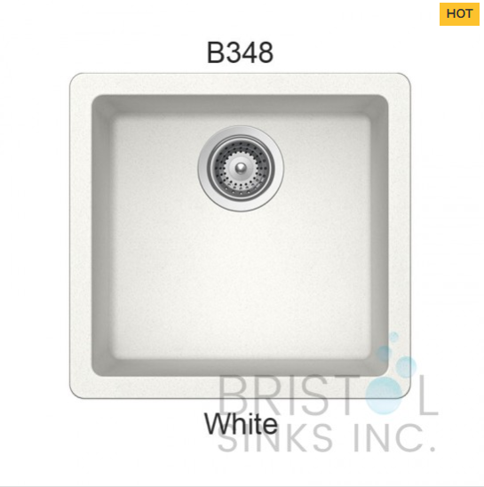 B348 VIRTUO GRANITE SINGLE UNDERMOUNT BOWL BAR/PREP/KITCHEN SINK- ULTRA WHITE
