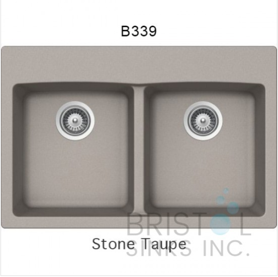 B339 VIRTUO GRANITE DOUBLE TOPMOUNT WQUAL BOWL KITCHEN SINK-STONE TAUPE