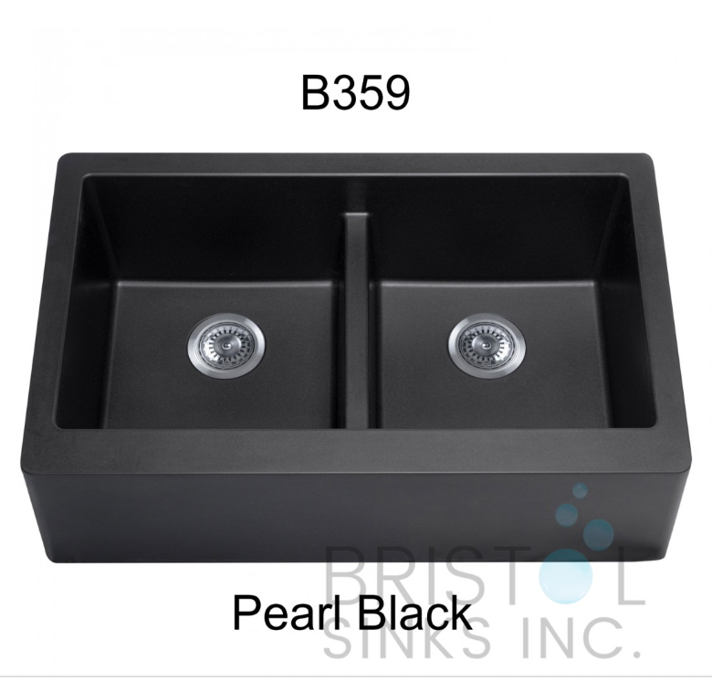 B359-VIRTUO GRANITE FARMHOUSE/APRON DOUBLE BOWL KITCHEN SINK-PEARL BLACK