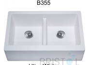 B355-VIRTUO GRANITE FARMHOUSE/APRON DOUBLE BOWL KITCHEN SINK-ULTRA WHITE