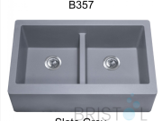 B357-VIRTUO GRANITE FARMHOUSE/APRON DOUBLE BOWL KITCHEN SINK-SLATE GREY
